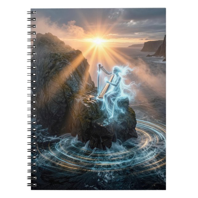 Caderno Espiral Espírito Fantasmagórico do Oceano Tocando uma Harp (Frente)