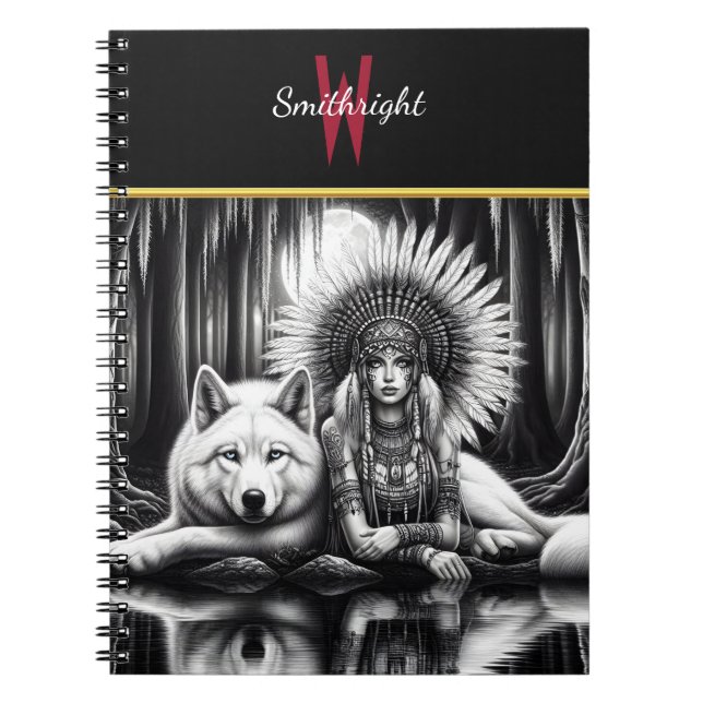 Caderno Espiral Espírito Guardião: Mulher e Lobo (Frente)