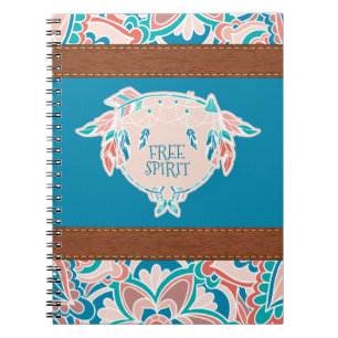 Caderno Espiral Espírito livre, couro do falso de Boho