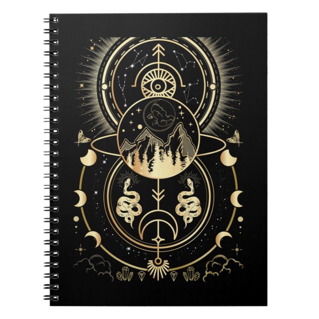 Caderno Espiral Espiritual Natureza Lua Astrologia Estrelas Cobra (Frente)
