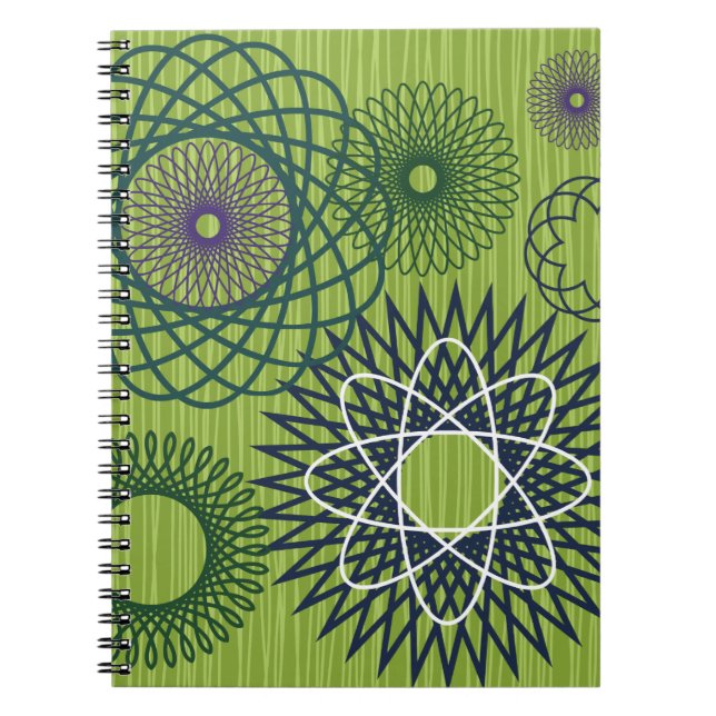 Caderno Espiral Espirografar Padrão Geométrico Azul Verde (Frente)