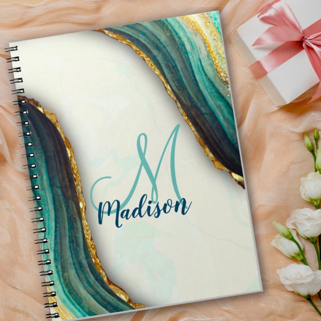 Caderno Espiral Esplanada esmeralda, esmeralda, marble art, brilha (Criador carregado)