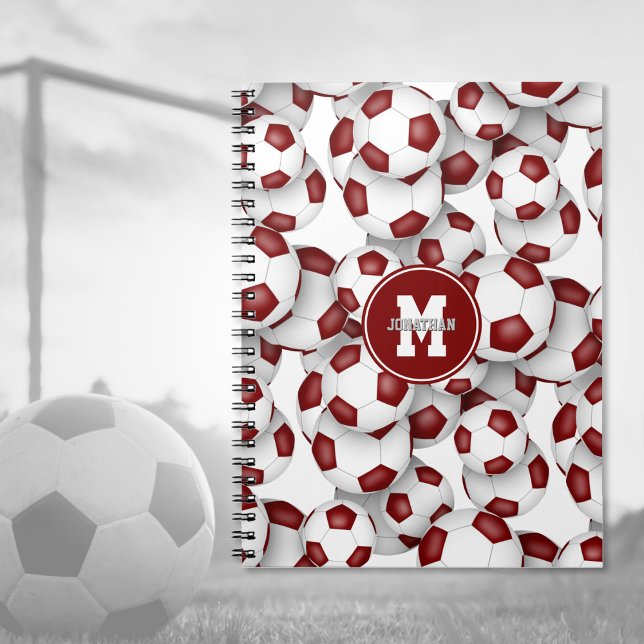 Caderno Espiral esportes para bolas de futebol maroon (Criador carregado)