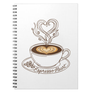 Caderno Espiral Espresso Coração Elegante – Arte Latte de Amante d