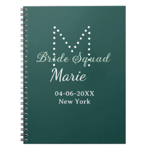 Caderno Espiral Esquadra da noiva adicionar nome monograma azul da