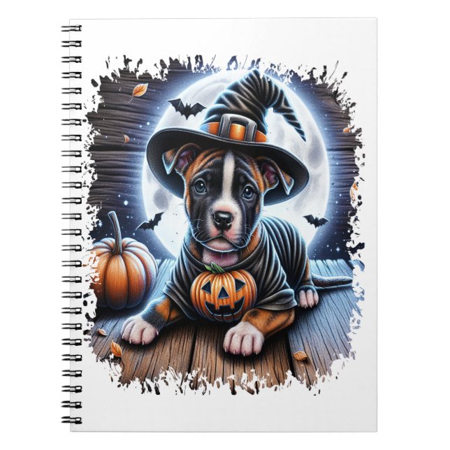Caderno Espiral Esquadra de Halloween do Cachorro Staffy (Frente)