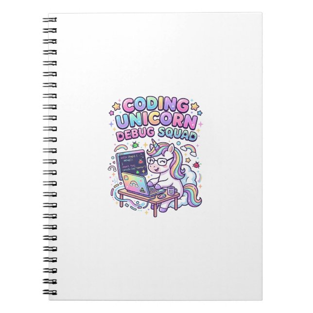 Caderno Espiral Esquadrão de Debug do Unicórnio de Codificação Uni (Frente)