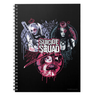 Caderno Espiral Esquadrão Suicida Crachás de Grafite de Garota
