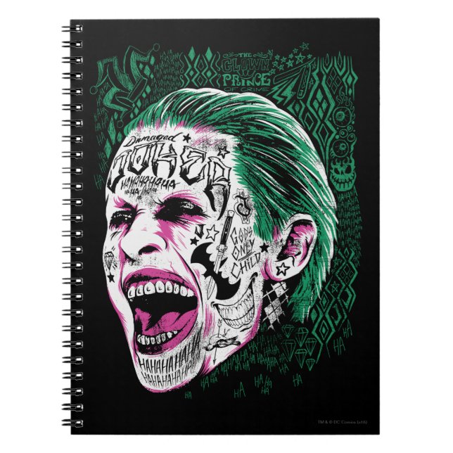 Caderno Espiral Esquadrão Suicida | Desenho Da Cabeça De Joker Rid (Frente)