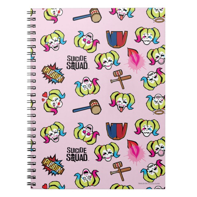 Caderno Espiral Esquadrão Suicida | Harley Quinn Emoji Pattern (Frente)