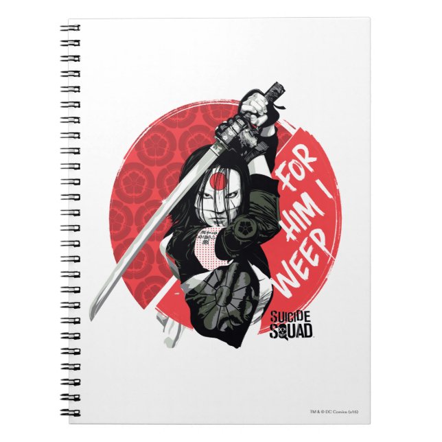 Caderno Espiral Esquadrão Suicida | Katana "Para Ele Eu Choro" (Frente)