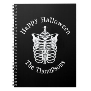 Caderno Espiral Esqueleto Assustador do Halloween Raio-X Branco Ne