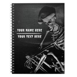 Caderno Espiral Esqueleto com chapéu de Papai Noel. Personalizável