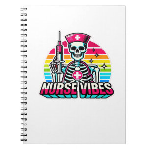 Caderno Espiral Esqueleto de Enfermeira Neon Retro � Roupa Médica 