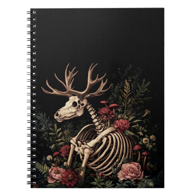 Caderno Espiral Esqueleto de veado floral gótico (Frente)