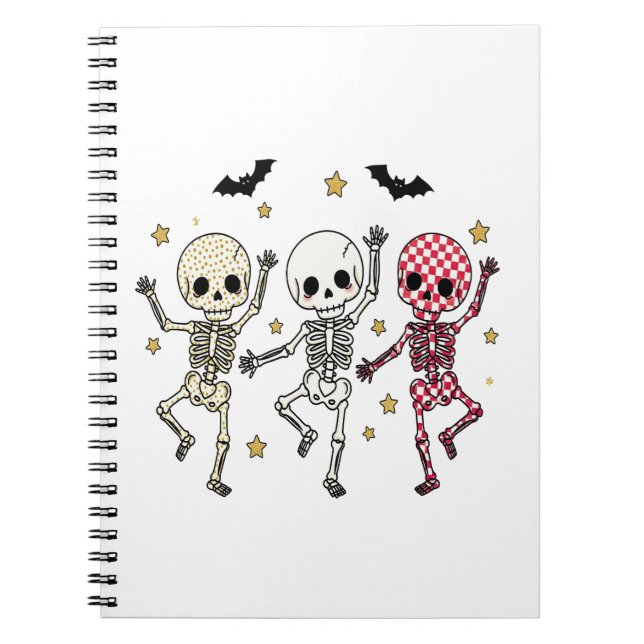 Caderno Espiral Esqueletos de dança de Halloween (Frente)