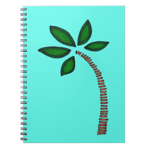 Caderno Espiral Esquema da palmeira-arco-íris com fundo azul