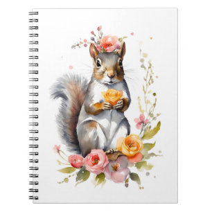 Caderno Espiral Esquilo Adorável com Flores de Mola