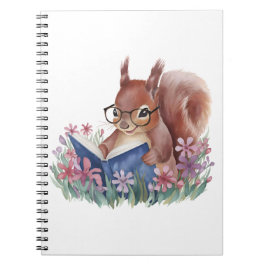 Caderno Espiral Esquilo Lendo Um Livro, Escondido Em Flores