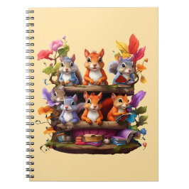 Caderno Espiral Esquilos Em Uma Estante De Madeira