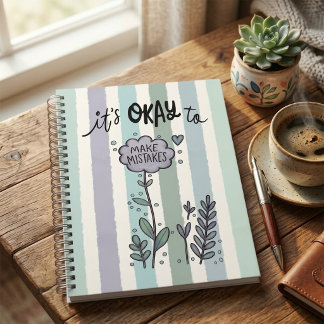 Caderno Espiral Está Tudo Bem Cometer Erros. Floral Pastel Listrad