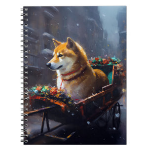 Caderno Espiral Estação Festiva de Natal Shiba Inu