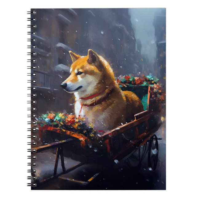 Caderno Espiral Estação Festiva de Natal Shiba Inu (Frente)