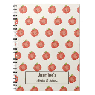 Caderno Espiral Estadia Personalizada Maçã Sortuda Fofa Aquarela