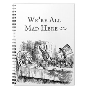 Caderno Espiral Estamos todos zangados aqui vintage Alice no chá 