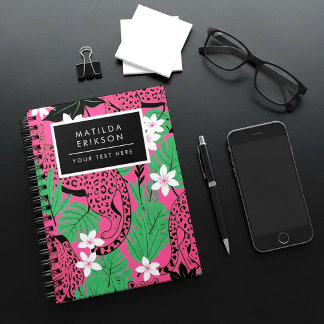 Caderno Espiral Estampa Ousada de Leopardo Rosa Quente da Selva Tr