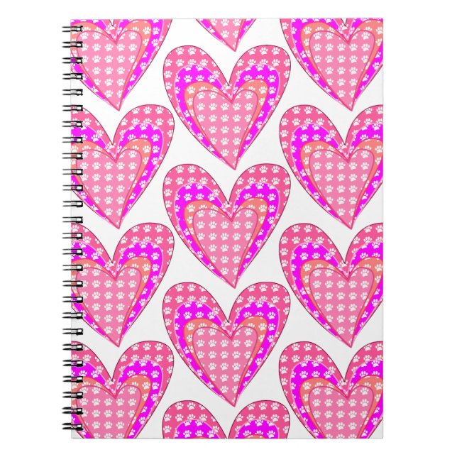 Caderno Espiral Estampas De Cães E Corações Rosa (Frente)