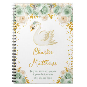 Caderno Espiral Estatísticas de Nascimento de Rosas Cisne Verde e
