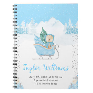 Caderno Espiral Estatísticas de Nascimento do Trenó Azul do Urso d