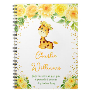 Caderno Espiral Estatísticas de Nascimento Floral Amarelo Giraffe