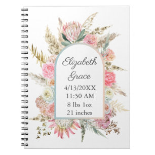 Caderno Espiral Estatísticas de Nascimento Personalizadas Rosa Flo