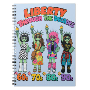 Caderno Espiral Estátua da Liberdade Moda Retro Através de 4 Décad