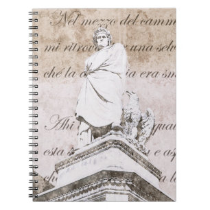 Caderno Espiral Estátua do dante Allighieri com a comédia divina