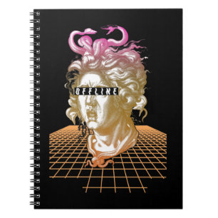 Caderno Espiral Estátua Grega Antiga Estética de Medusa Vaporwave