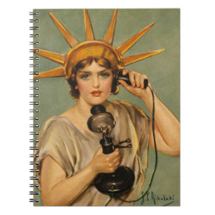 Caderno Espiral Estátua Vintage da Liberdade, Anúncio de Guerra