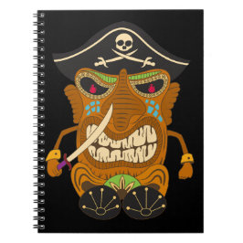 Caderno Espiral Estatueta Tiki Pirata, Engraçado Preto