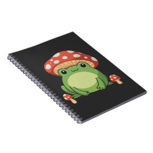 Caderno Espiral Estética de Cottagecore com Sapo Fofo com Cogumelo