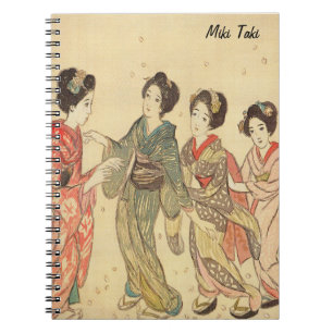 Caderno Espiral Estética de Vintage Personalizada em JaponêsKimono