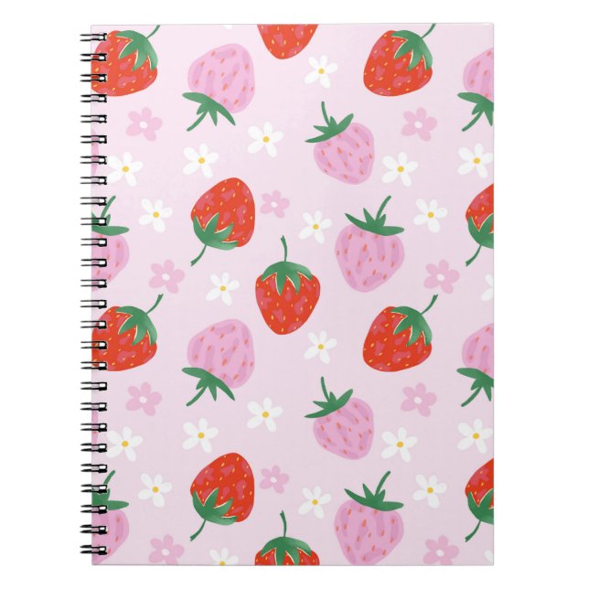 Caderno Espiral Estética Desenhada à Mão de Morango Padrão Perfeit (Frente)