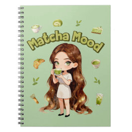 Caderno Espiral Estética do Humor do Matcha Design Cute Vibrações