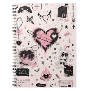 Caderno Espiral estética femboy, ciber gótico, estética y2k