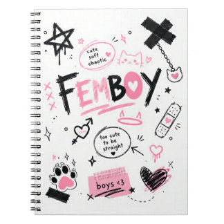 Caderno Espiral Estética Femboy Fofa Suave Caótica Rabisco