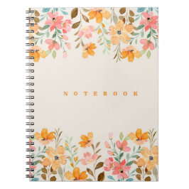 Caderno Espiral Estética Floral Rosa e Laranja
