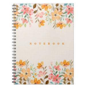Caderno Espiral Estética Floral Rosa e Laranja