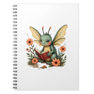 Caderno Espiral Estética Gráfica Floral Cottagecore Fofa Libélula