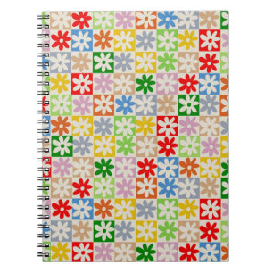 Caderno Espiral Estética Ousada Colorida Xadrez Floral